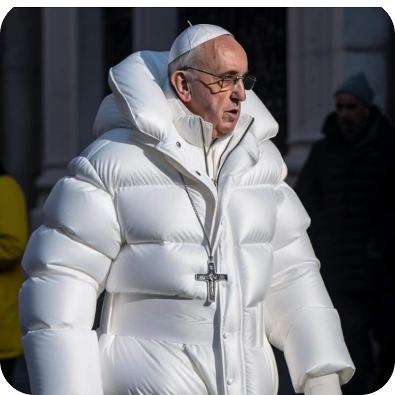 AI generated image of pope with cool´white jacket